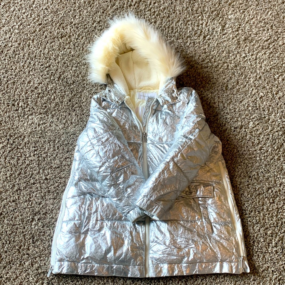 CALVIN KLEIN JEANS Silver Quilted Hooded Oversized Puffer Jacket Coat M